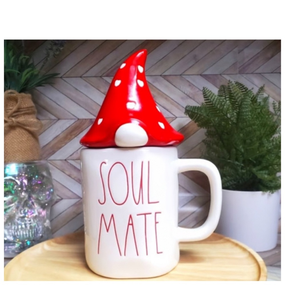 NEW Rae Dunn SOUL MATE Mug with Gnome Topper Ceramic Valentine’s Day